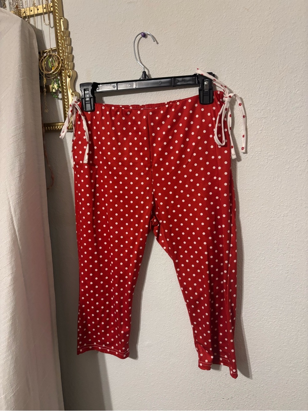 Women's Red Polka Dot Capris with Side Ties